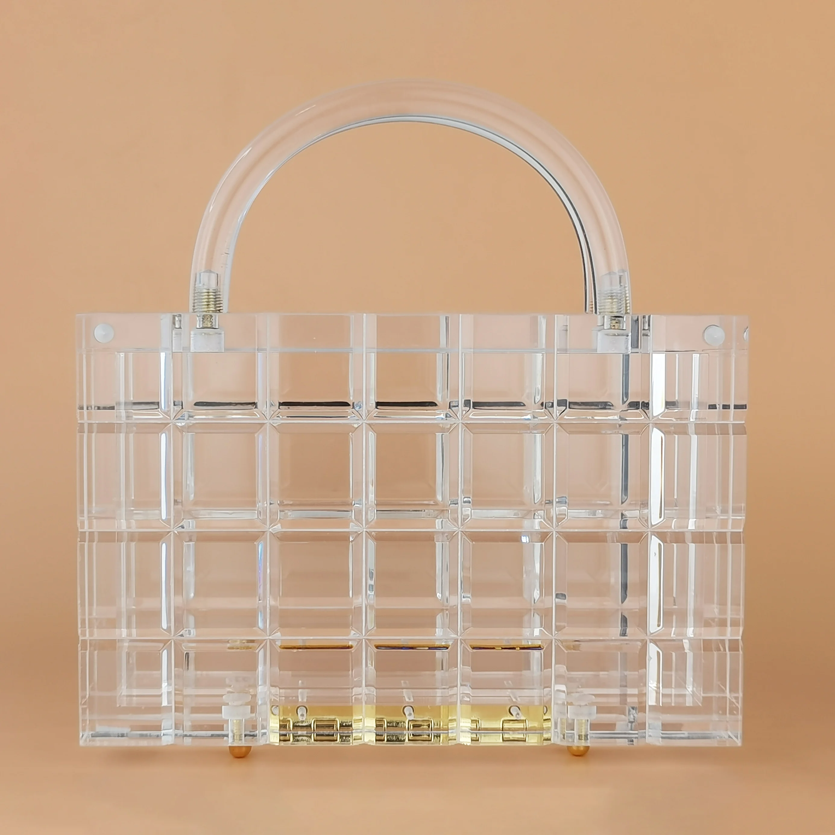 Transparent Acrylic Bag For Women Summer Beach Lattice Handbag Rectangular Purse Wedding Prom Party Clutch Lady 2024 Brand Bags