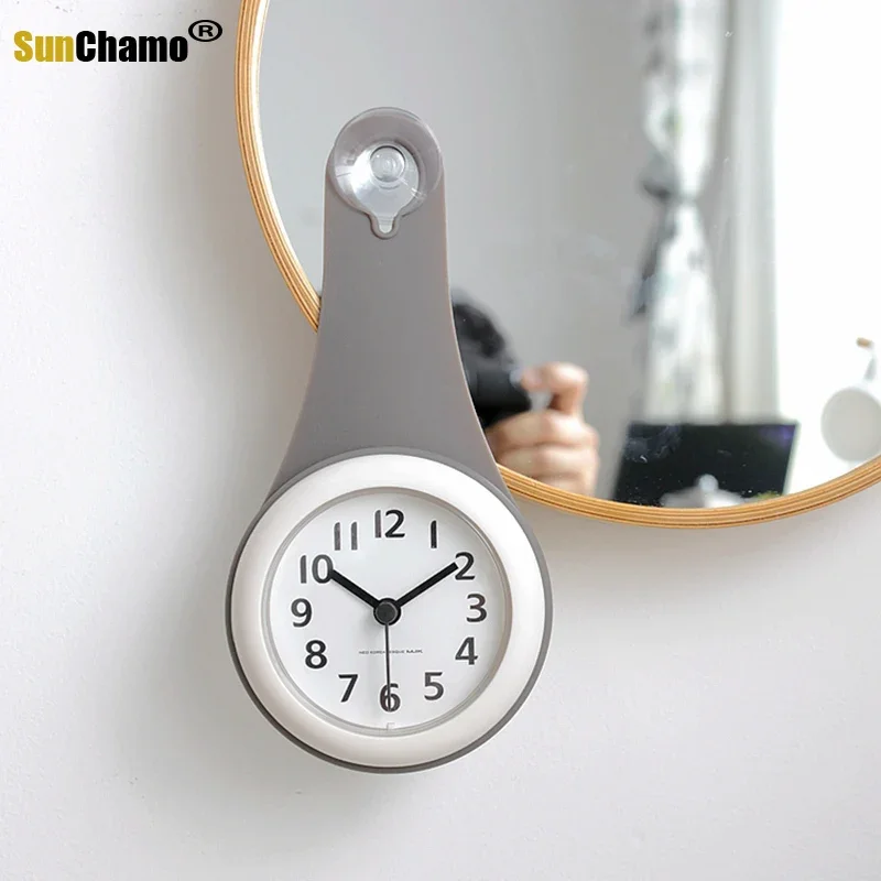 Bathroom Waterproof Anti-fog Suction Cup Wall Clock Fashion White Gary Housewarming Gift Home Decor Bathroom Decoration