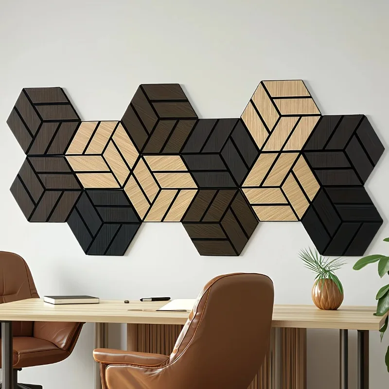 Acoustic Wood Grain Wall Panels with Self-Adhesive Hexagon High-Density Sound Absorbing Panels Sound Proof Panels for Walls