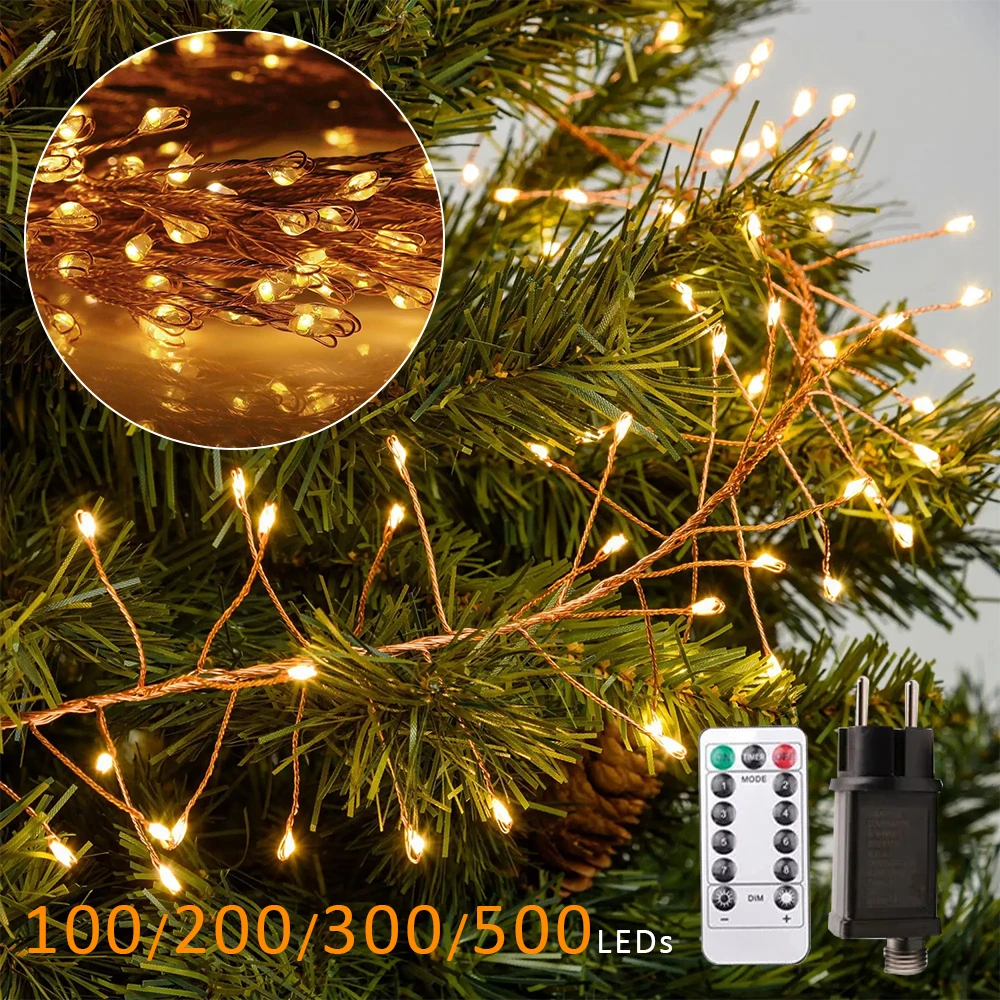 18M 500LED Cluster LED String Fairy Lights Copper Wire Outdoor Christmas Tree Light Garland For New Year Street Home Party Decor