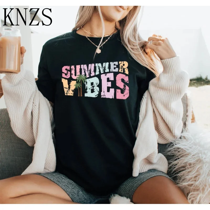 

Summer Vibes T-shirt Beach tshirt Aesthetic Women Short Sleeved Fashion Tumbr t shirts Short Sleeved Casual Tops Drop Ship