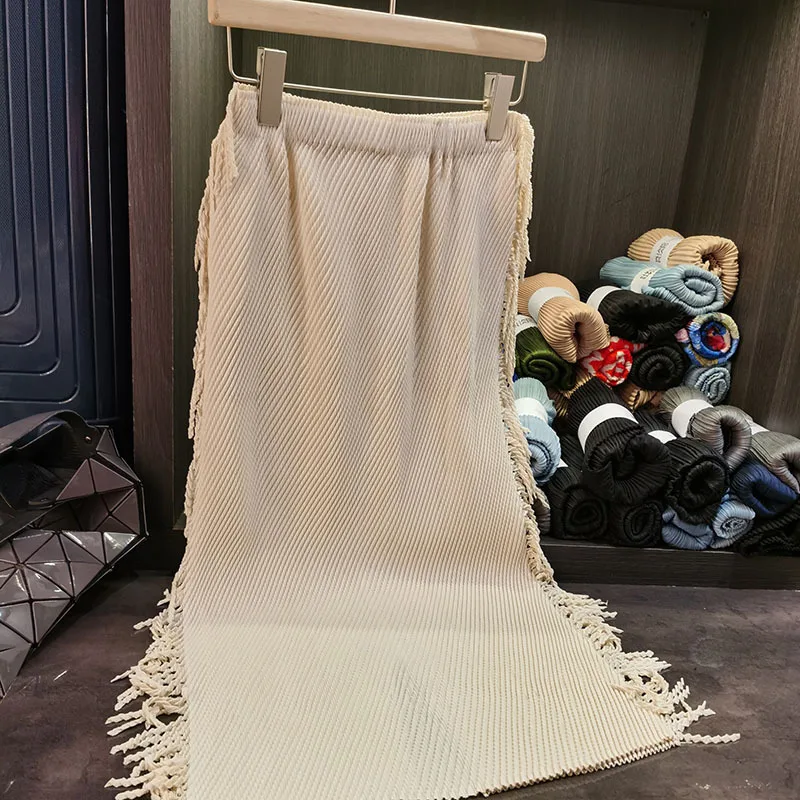 Miyake Design Sense-falda plisada de medio cuerpo con borlas, falda acampanada con cintura elástica fina y versátil para mujer, primavera 2025