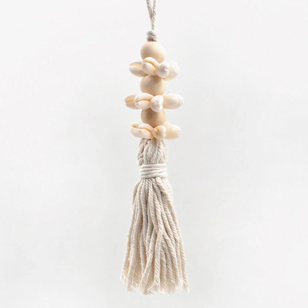 Seashell Wood Bead Garland Cowrie Shell Bead Garland Tassel Coastal Garland Wall Hanging Accent Home Decor Nautical Farmhouse