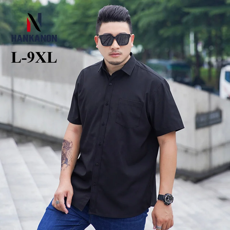 

9XL-L Solid Color Lightweight Short-sleeved Formal Shirt for Men, Breathable Stretchable Short-sleeved Business Casual Shirt.