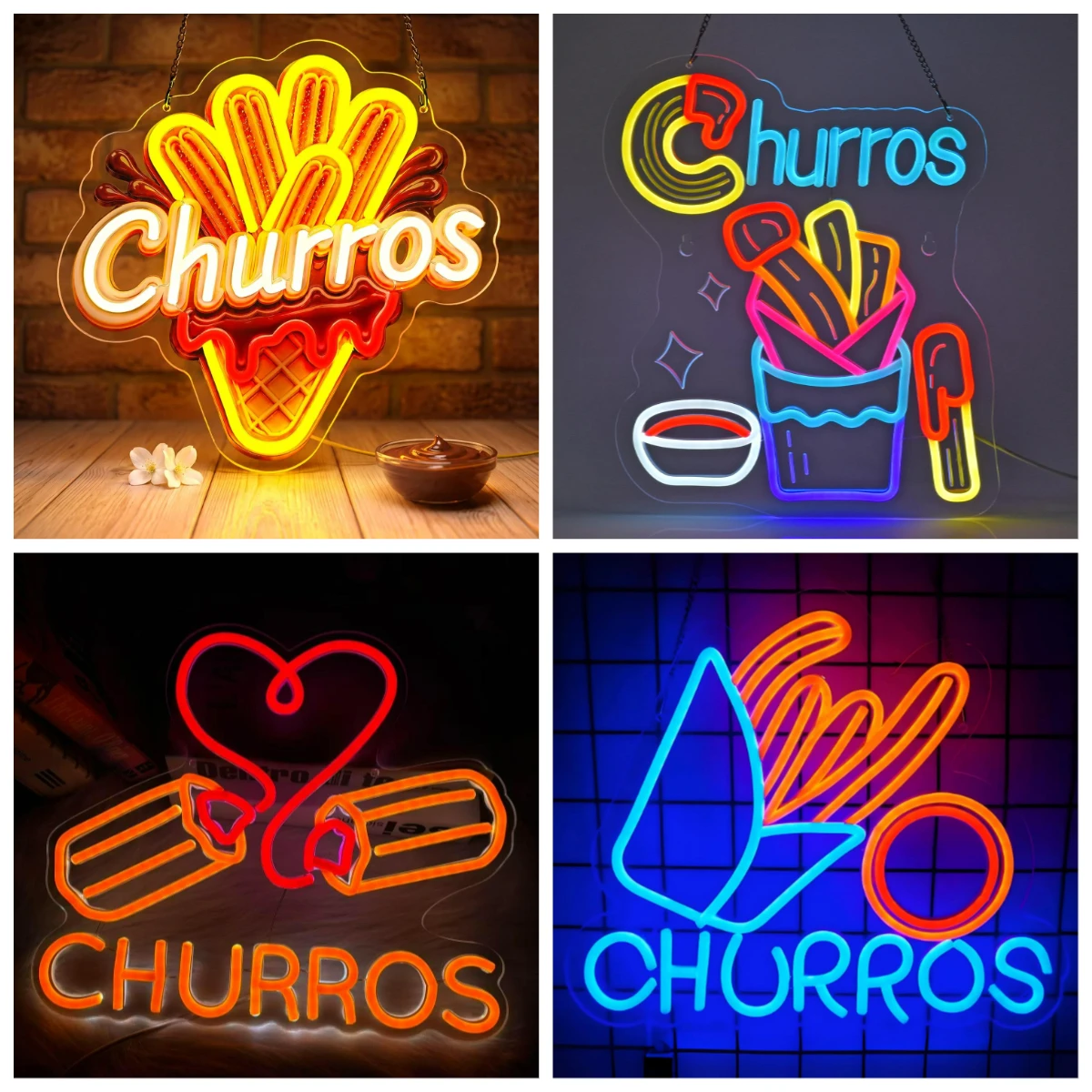 Churros Neon Sign USB Dimmable LED Lights For Dessert Shop Snack Kiosk Food Market Leisure Bar Retail Store Wall Decor Gifts