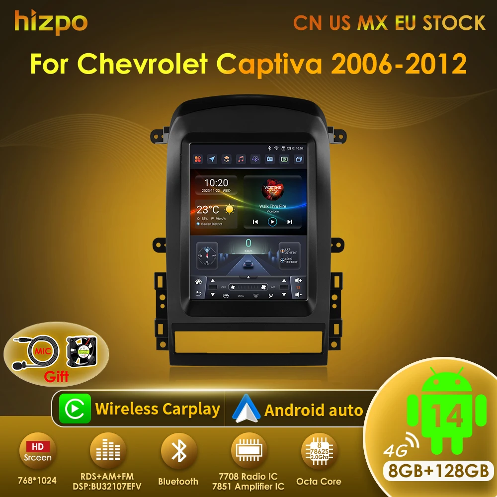 Hizpo 9.7" 2 Din Android Auto Car Radio for Chevrolet Captiva Sport 2006 - 2012 Multimedia Video Player Carplay  for Tesla Style