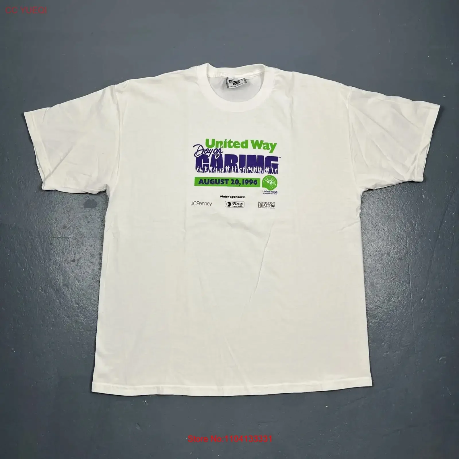 T-shirt vintage 1996 United Way Day Of Caring blanc XL Charity VTG années 90 vintage lavé doux streetwear polyvalent mode décontractée