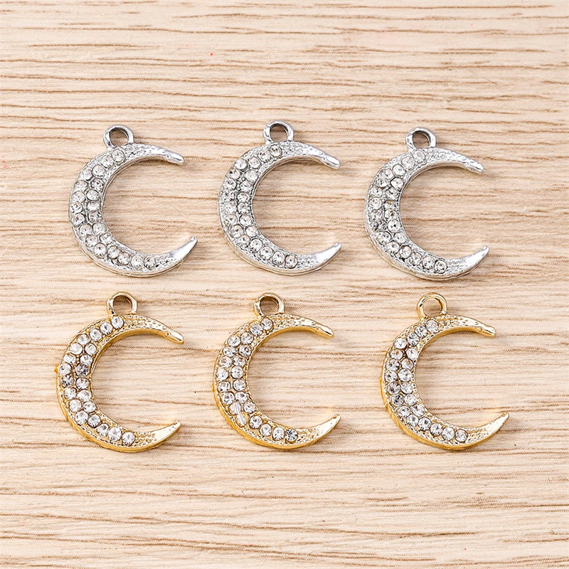 10 Stück 14 x 18 mm niedliche Kristall-Metall-Mond-Charms-Anhänger für die Herstellung von Tropfen-Ohrringen, Halsketten, Armbändern, DIY-Handwerk, Schmuckzubehör – Detail 2