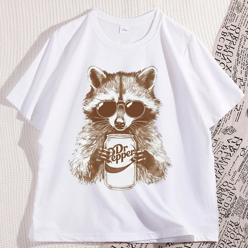 Raccoon Dr Pepper T Shirt Men Women Beer Drink T-shirt Vintage Animal T-Shirts Casual Cotton Short Sleeve Round Neck Tees
