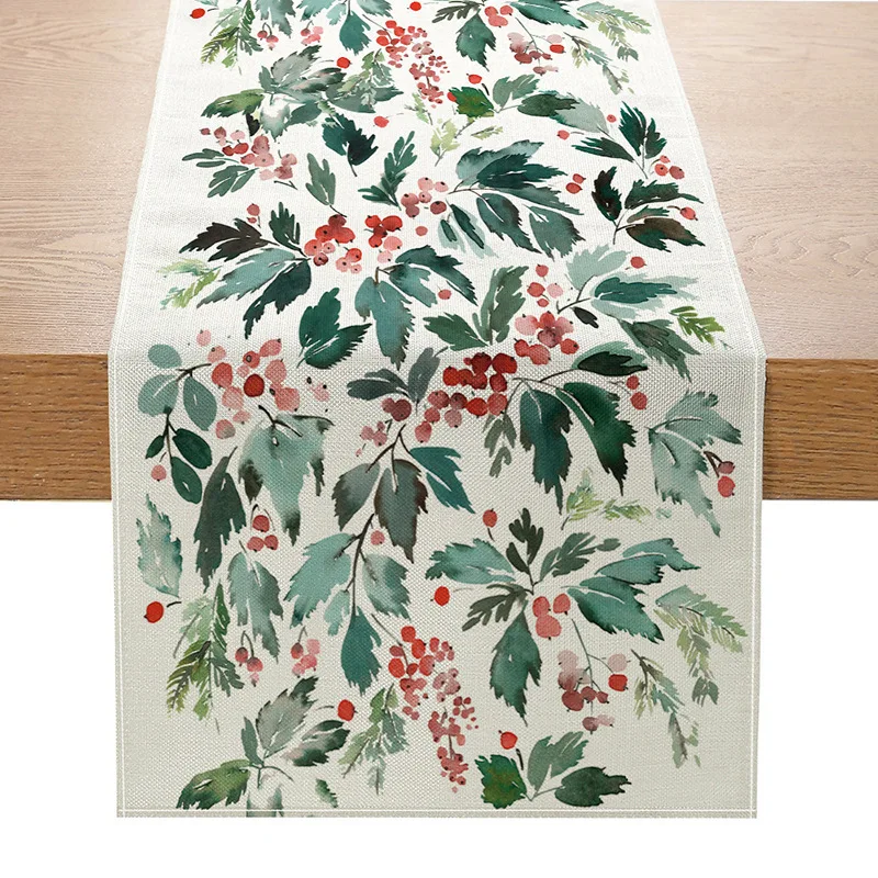 مفرش طاولة عيد الميلاد من VIKAMA، مفرش طاولة بملمس كتان، ديكور طاولة للعطلات، خاص لحفلات عيد الميلاد، مفرش طاولة عيد ميلاد سعيد