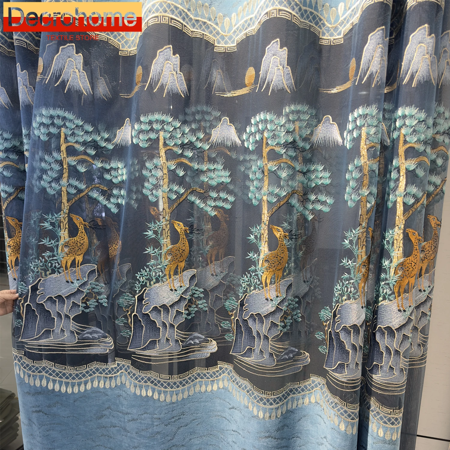 Customized Chinese Villa Hollowed Out Embroidered Screen Hollowed Out Chenille Curtains for Living Room Bedroom French Window