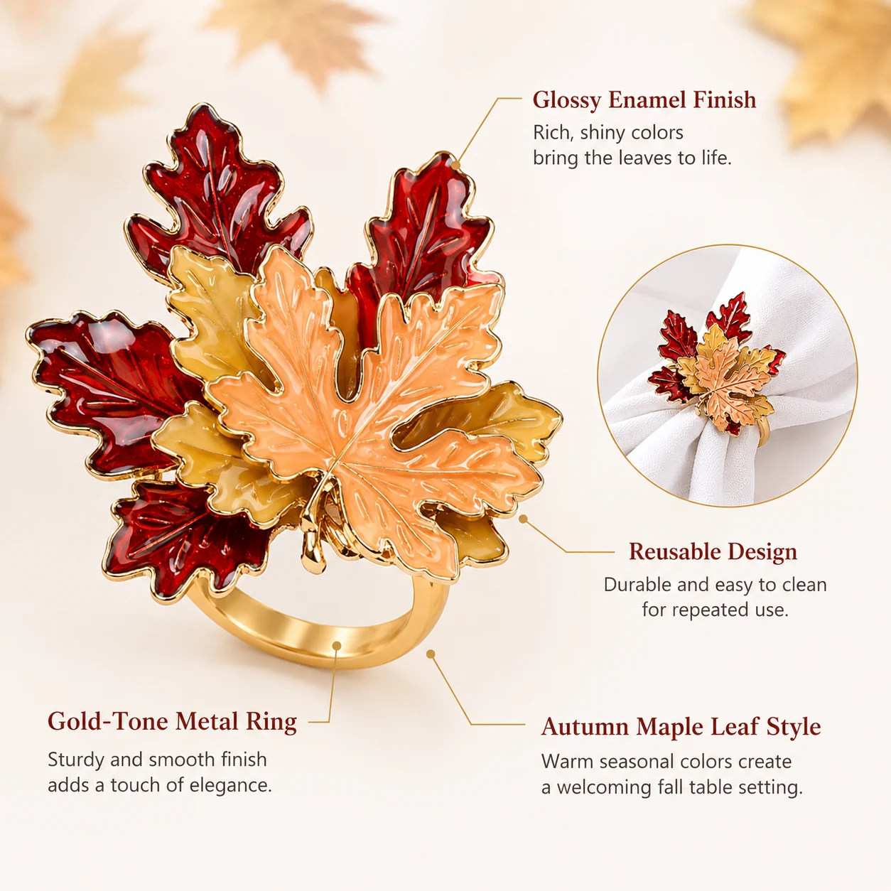 2/4/6PCS Maple Leaf Napkin Rings Fall Metal Serviette Buckle Holder Thanksgiving Christmas Table Decor