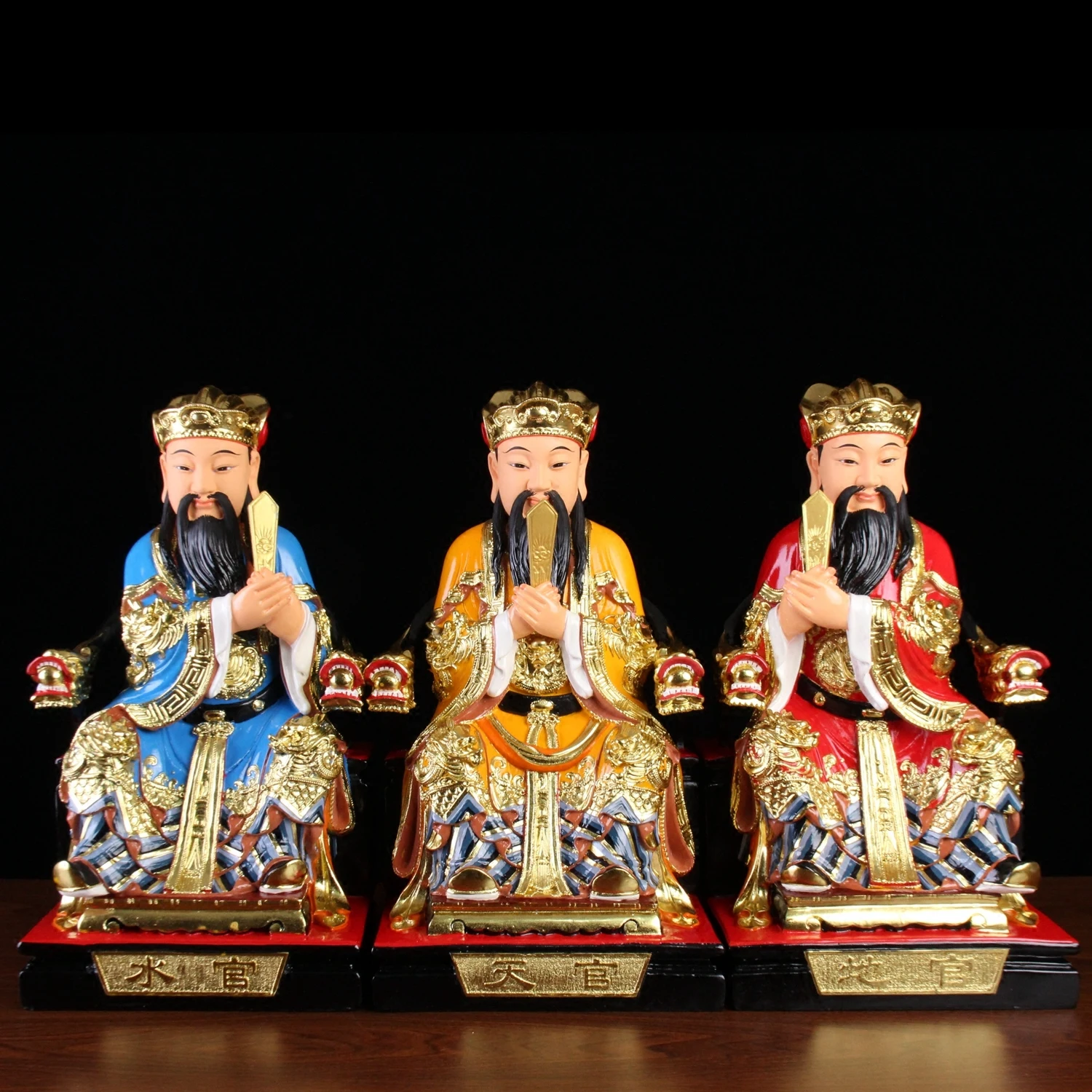 Set di 3 Statuette Buddiste Taoiste: SAN GUAN DADI, TIAN GUAN DI, GUAN SHUI GUAN, Figura del Buddha per Protezione Familiare e Feng Shui Domestico