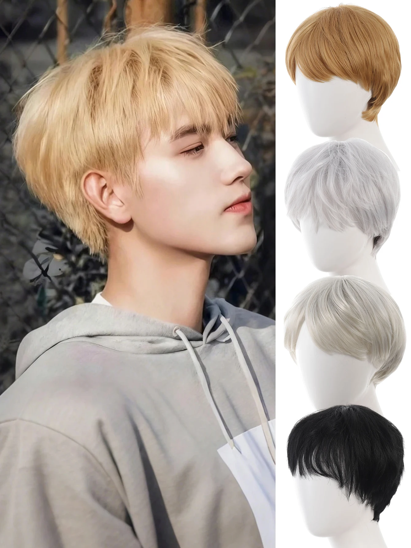 

Короткие парики для косплея, мужские и женские, черные, из термостойкого синтетического волокна, для вечеринок