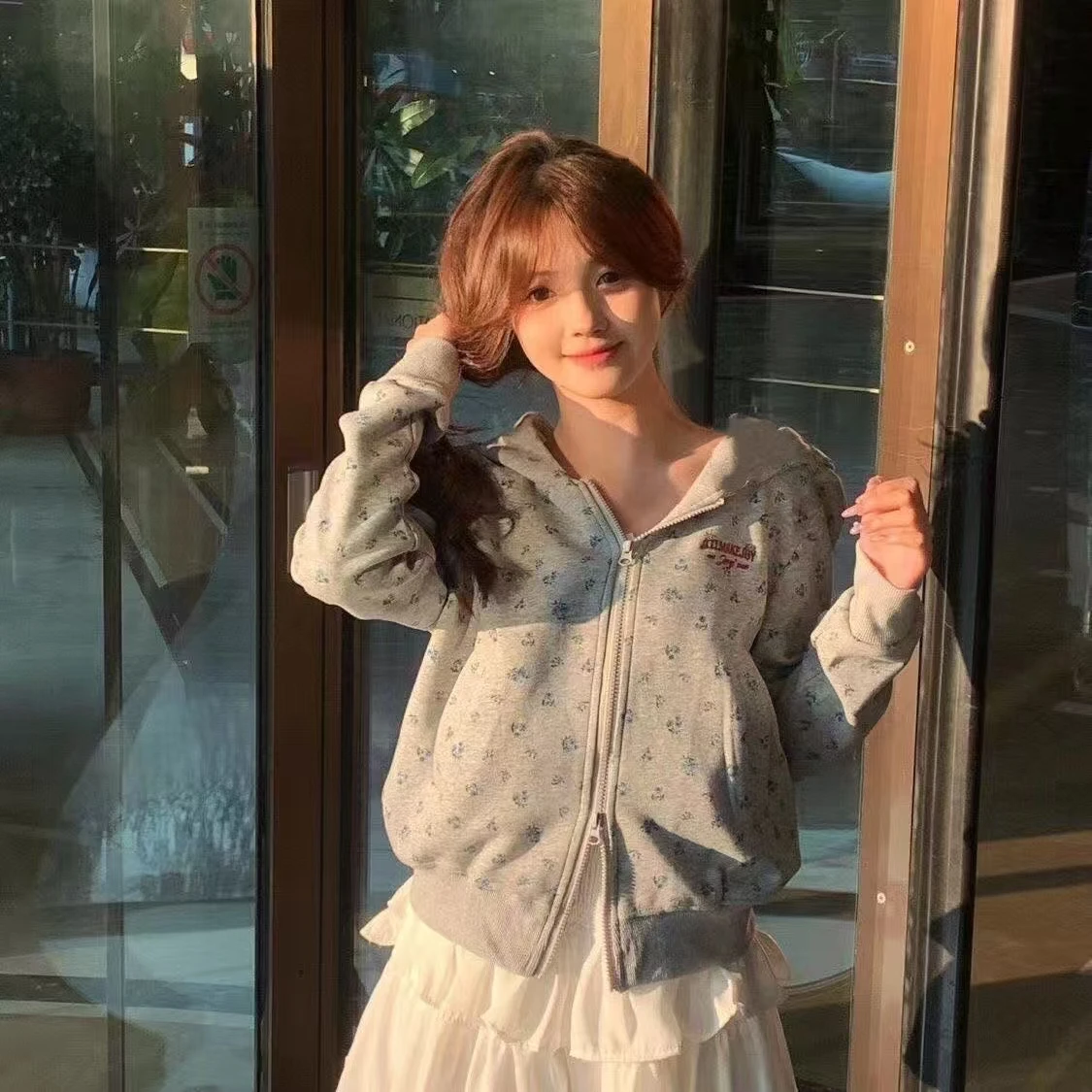 

Casual Hiphop Floral Print Zipper Hoodie Women's Spring Autumn Winter Loose College Sle Ele Casual Versatile Outerwear ...