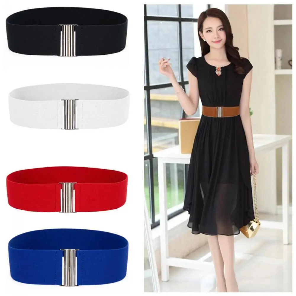 

Fashion Womens Silver Buckle Wide Stretch Elastic Corset Waist Belts Waistband