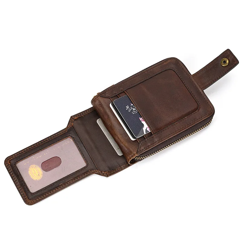 Genuine Leather Accordion Card Wallet, Horizontal Zip Top Grain Cowhide Multi Slots Holder for Driver License Cards Cash