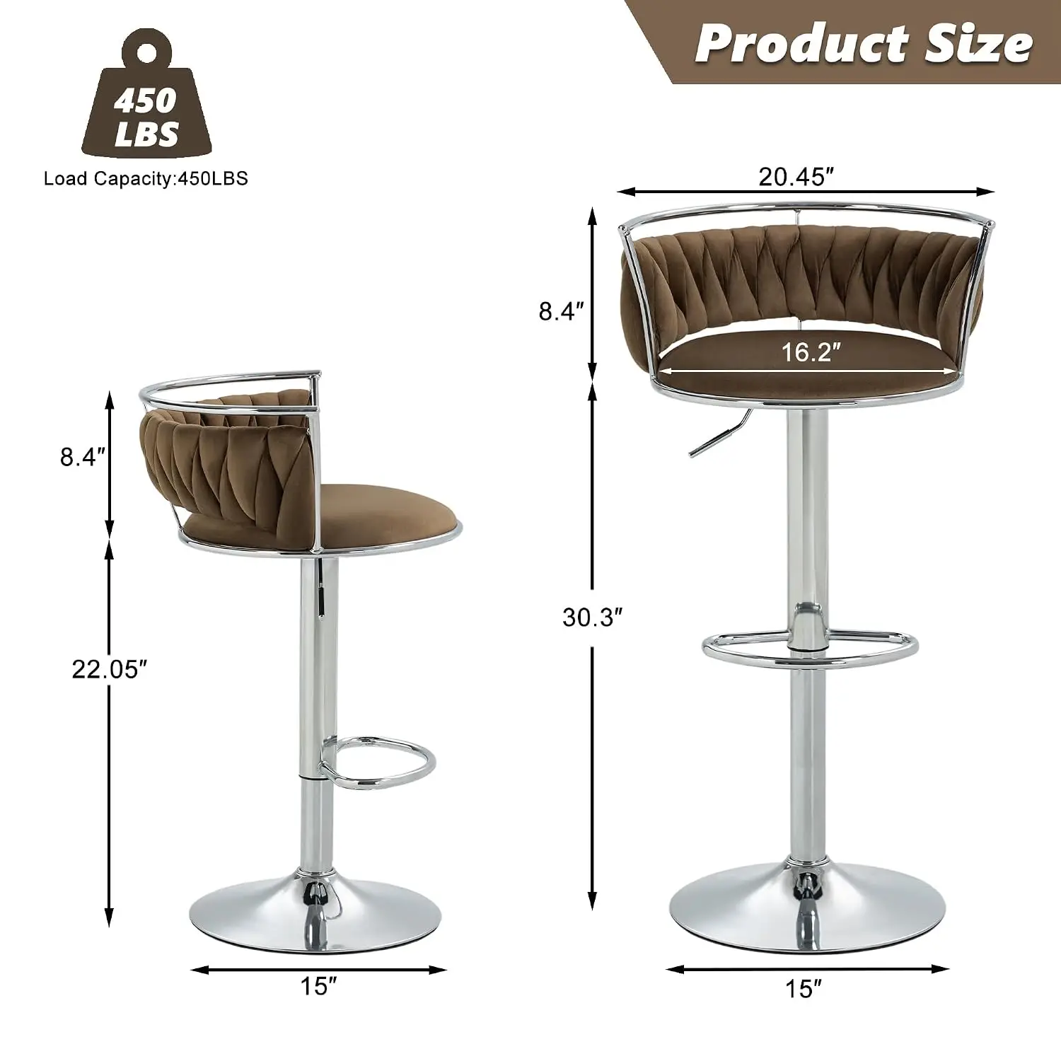 Swivel Bar Stools 4pcs, Adjustable Counter Height Velvet Chair Silver Metal, Kitchen Island Dining Chair Woven Back , Customized