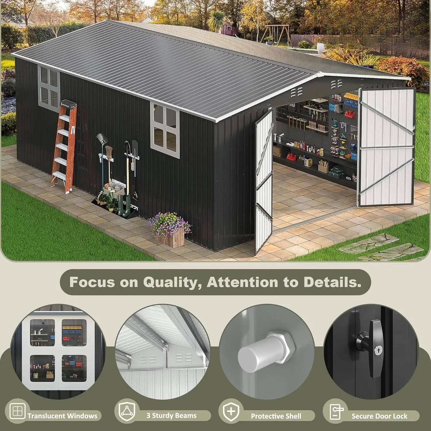 Outdoor Storage Shed Updated Frame Structure Lockable Doors Metal Tool Shed Backyard Garden Patio Lawn Custom