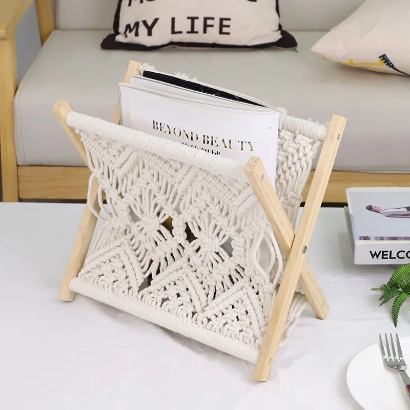 Bohemian Handmade Storage Basket Cotton Rope Braided Shelf Desktop Creative Foldable Magazine Rack