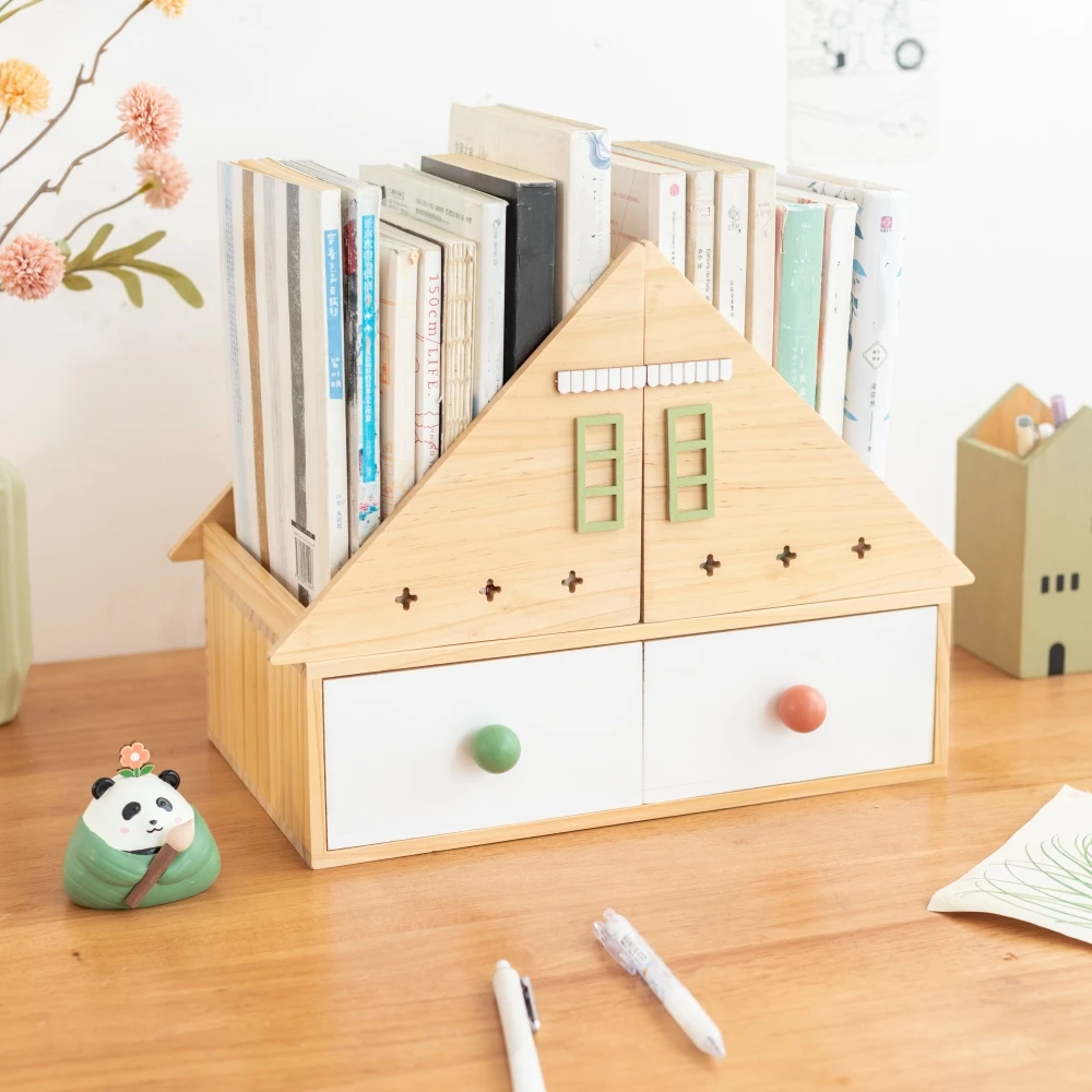 Schreibtisch-Bücherregal aus Holz mit Schublade, moderner Tisch-Organizer für Büro, Zuhause, Schule, College, Wohnheim, Dekoration