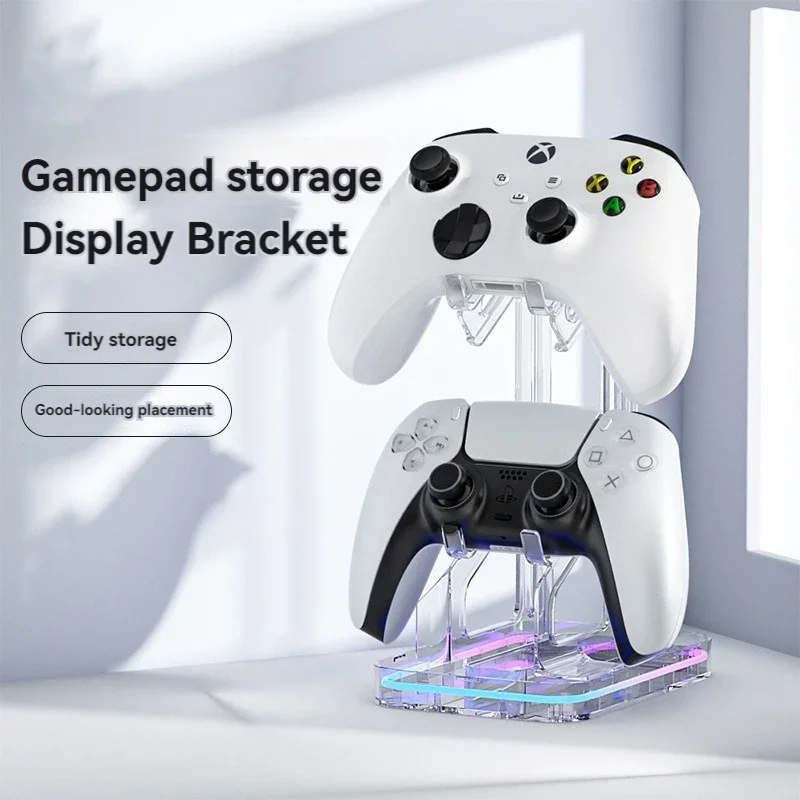 RGB Dual Game Controller Holder Acrylic Gamepad Handle Bracket Display for X/PS4 Switch Pro/PS5/Xbox Series Joystick Rack Stand