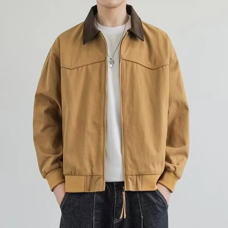 

Мужская повседневная свободная куртка-бомбер в американском ретро-стиле с воротником-стойкой, пэчворк, модная, из полиэфирного волокна