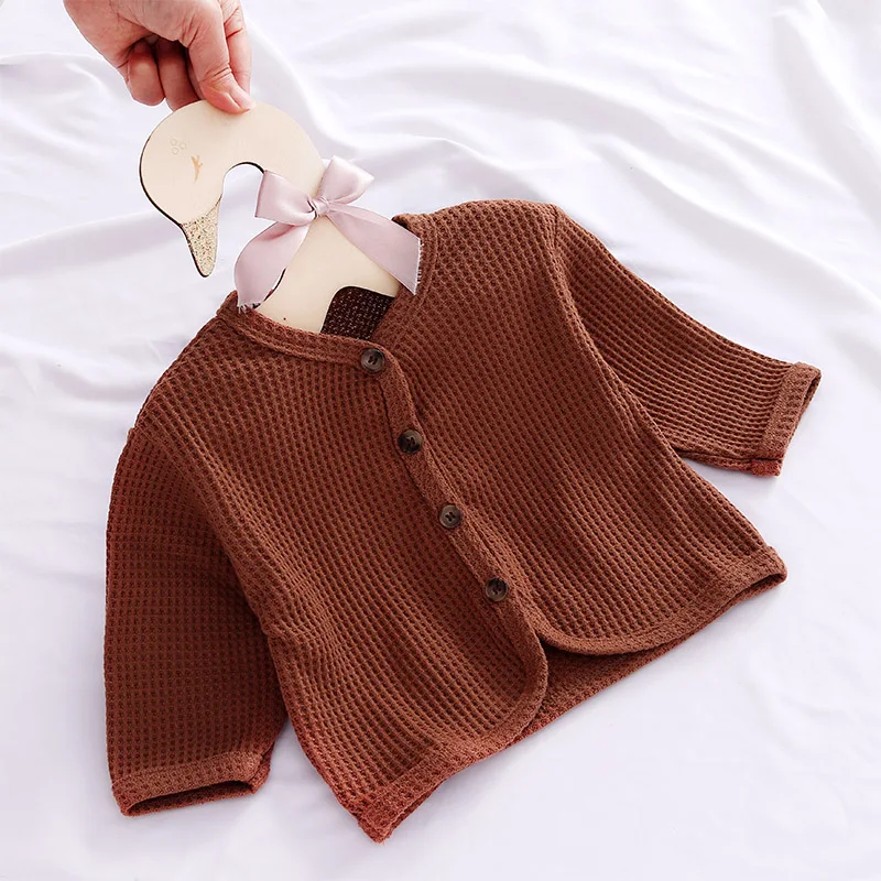 Children's Jackets Spring Autumn Outerwear Korean Fashion Boys' Air Conditioned Shirt Casual Loose Girls' Waffle Cardigan Tops