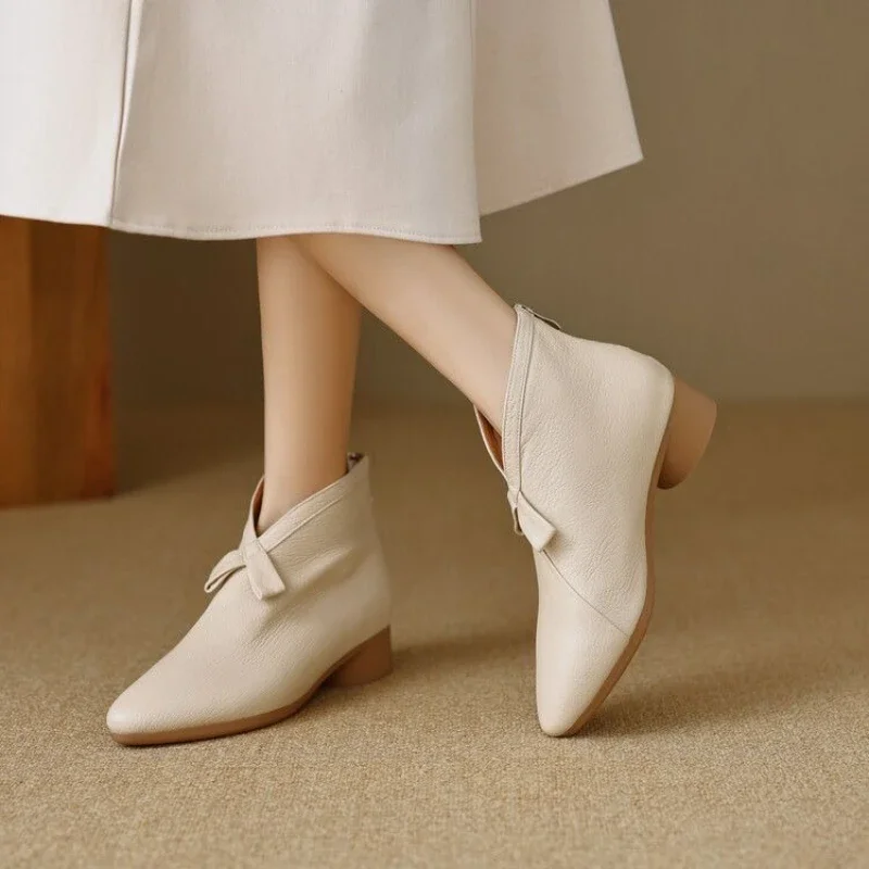 تشيلسي حذاء من الجلد للنساء دافئ مبطن بالصوف أنيق وأنيق الجوارب الأحذية الساخنة موضة 2025 Pu جديد في أحذية نسائية قصيرة #6