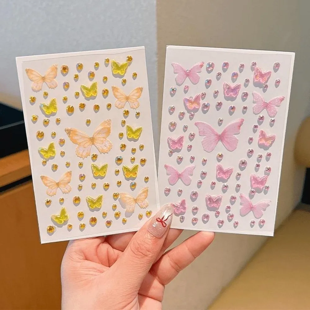 Cute Self-adhesive Butterfly Face Stickers Resin Sparkly Butterfly Decals Elf Butterfly Pink Green Face Stickers DIY Decoration