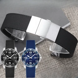 Longines Conquest Watch Strap Rubber for Replace Original Fold Buckle L3.642/742/781/782 Men's Sports Silicone Watch Strap