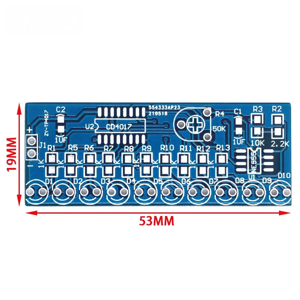 Programmable Running LED Flow Light DIY Kit Using NE555 Timer & CD4017 IC - Oscillator, Capacitor, and Clock Control Board
