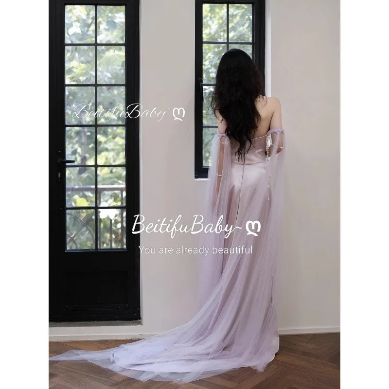 BeitifuBaby Elegant 2024 Stainชุดราตรีสตรีสไตล์เรียบง่ายปิดไหล่Pearl ChainกระโปรงMermaidจัดเลี้ยงBall Gown