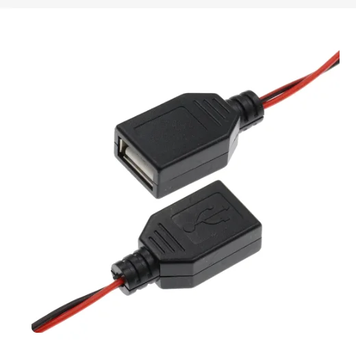 Conectores USB macho y hembra, clip de prueba de batería de cocodrilo, adaptador de corriente, cable rojo y negro, longitud del cable 50cm