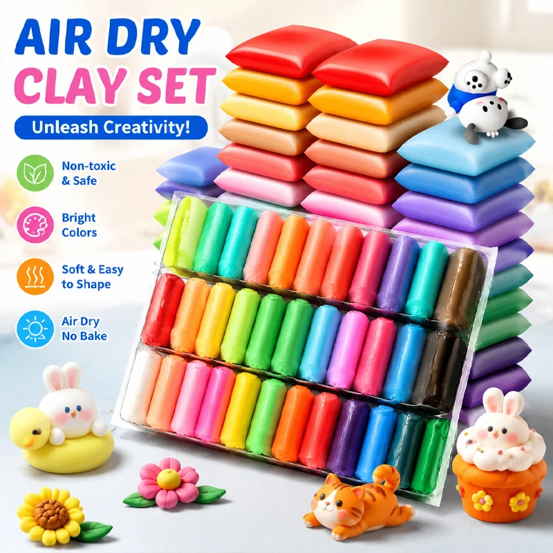 Complete 36-Color Air Dry Clay Kit Lightweight Safe Non-Sticky DIY Modeling Clay Great for School Crafts Parties Creative Play