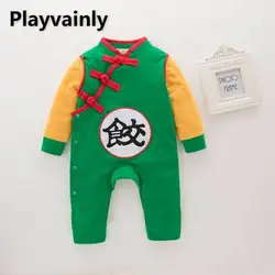 New Spring Autumn Toddler Boy Jumpsuit Chinese Style Collar Long Sleeve Romper Infant Newborn Outgoing Crawling Clothing E12391