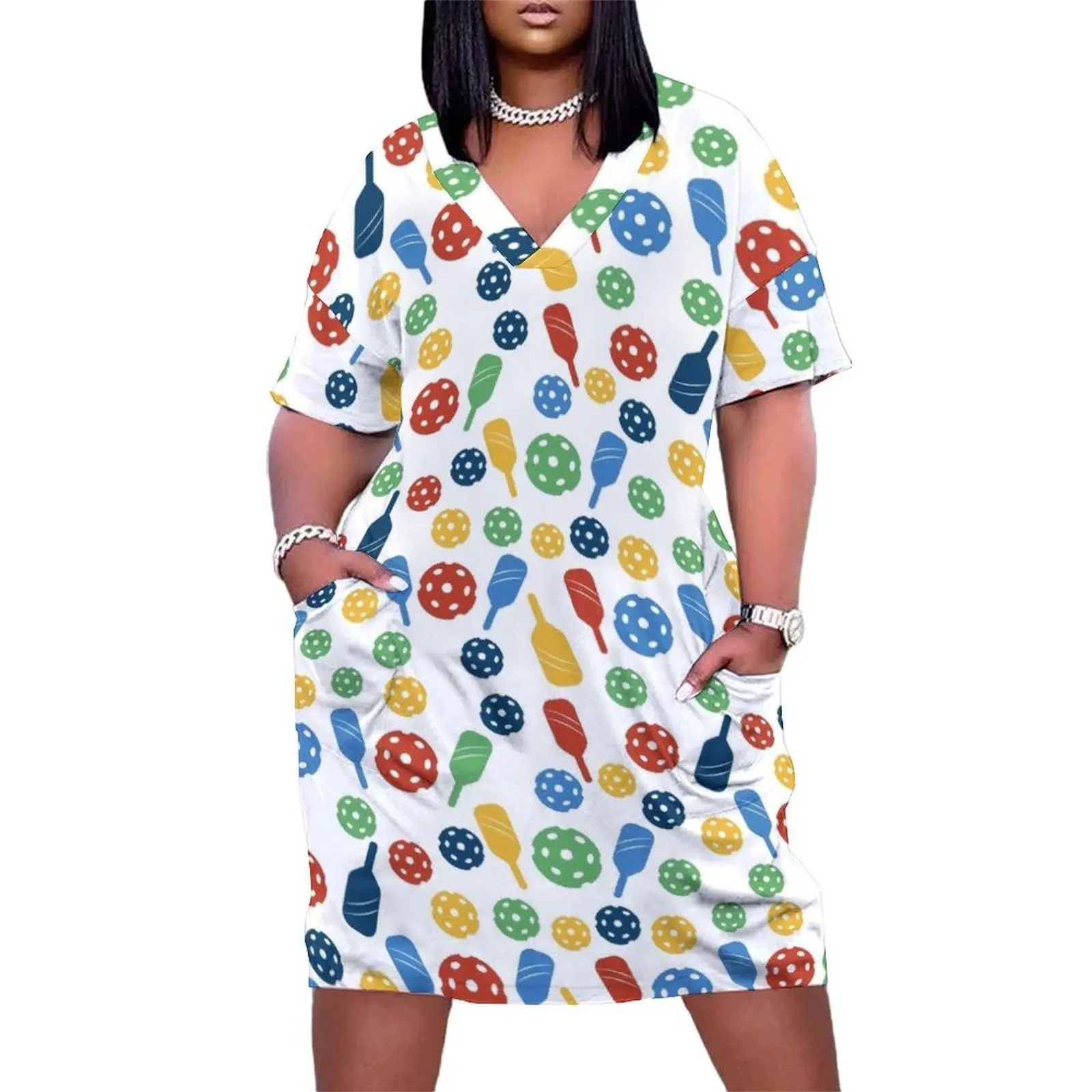 Colorful Pickle-ball Paddle Pattern Loose Pocket Dress dress women summer 2025 Clothing