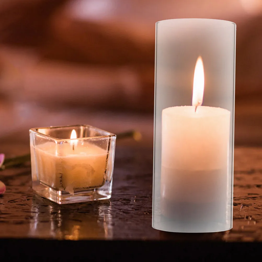 Windproof Hurricane Lamp Shade – Transparent Glass Cylinder Cover for Open Flame Candles, Indoor & Outdoor Use