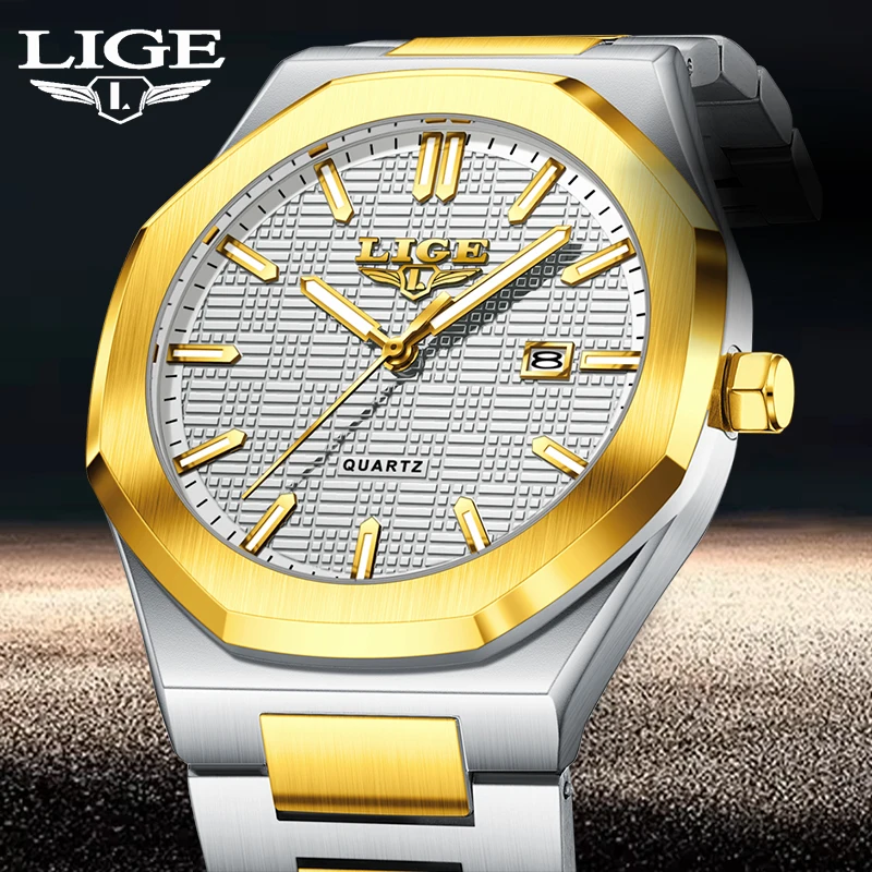 

LIGE Casual Sport Watch for Men Stainless Steel Waterproof Luminous Wristwatch Man Fashion Business Calendar Quartz Mens Watches