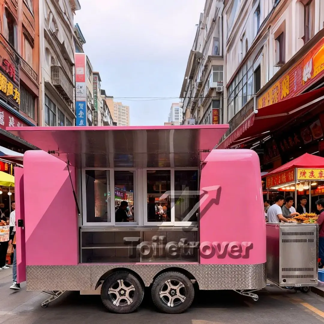 

Bright Pink Outdoor Food Trailer Main Body with Silver Bottom Matching Food Truck Catering Trailer for Events