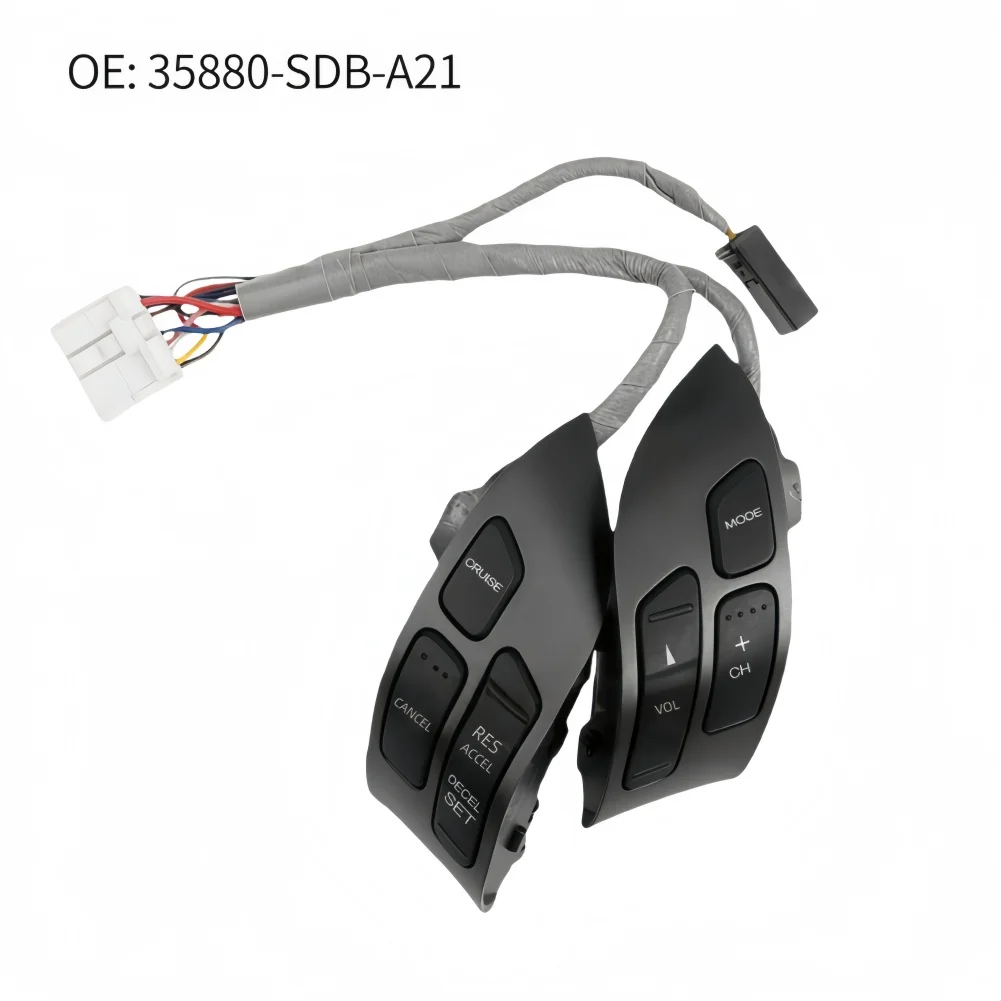 

35880-SDB-A21 Is A Steering Wheel Cruise Control Switch For Honda 2003-2007 Accords. Plastic Metal Black