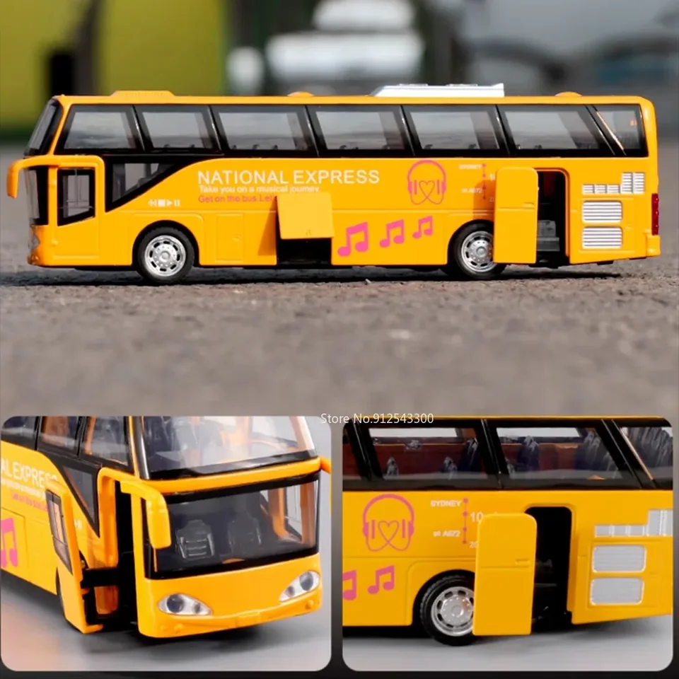 Autobús De Juguete A Escala 1:50 Con Luces Y Música – Modelo De Aleación Pull-Back, Puertas Abatibles, Regalo Y Decoración