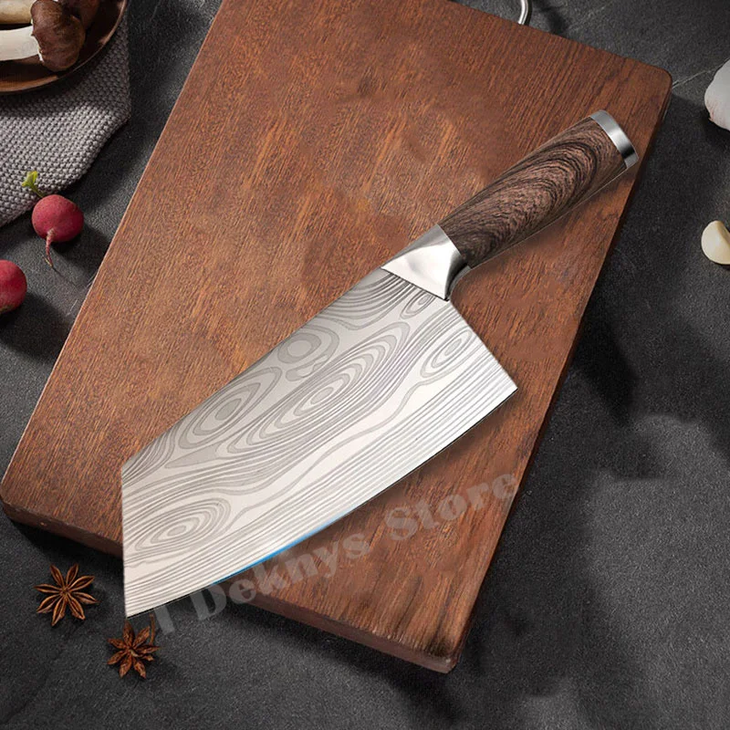 

Japanese Kitchen Chef Knives Professional Cleaver Knife Laser Damascus 30cr13 Stainless Steel Meat Slicing Cooking Butcher Knife