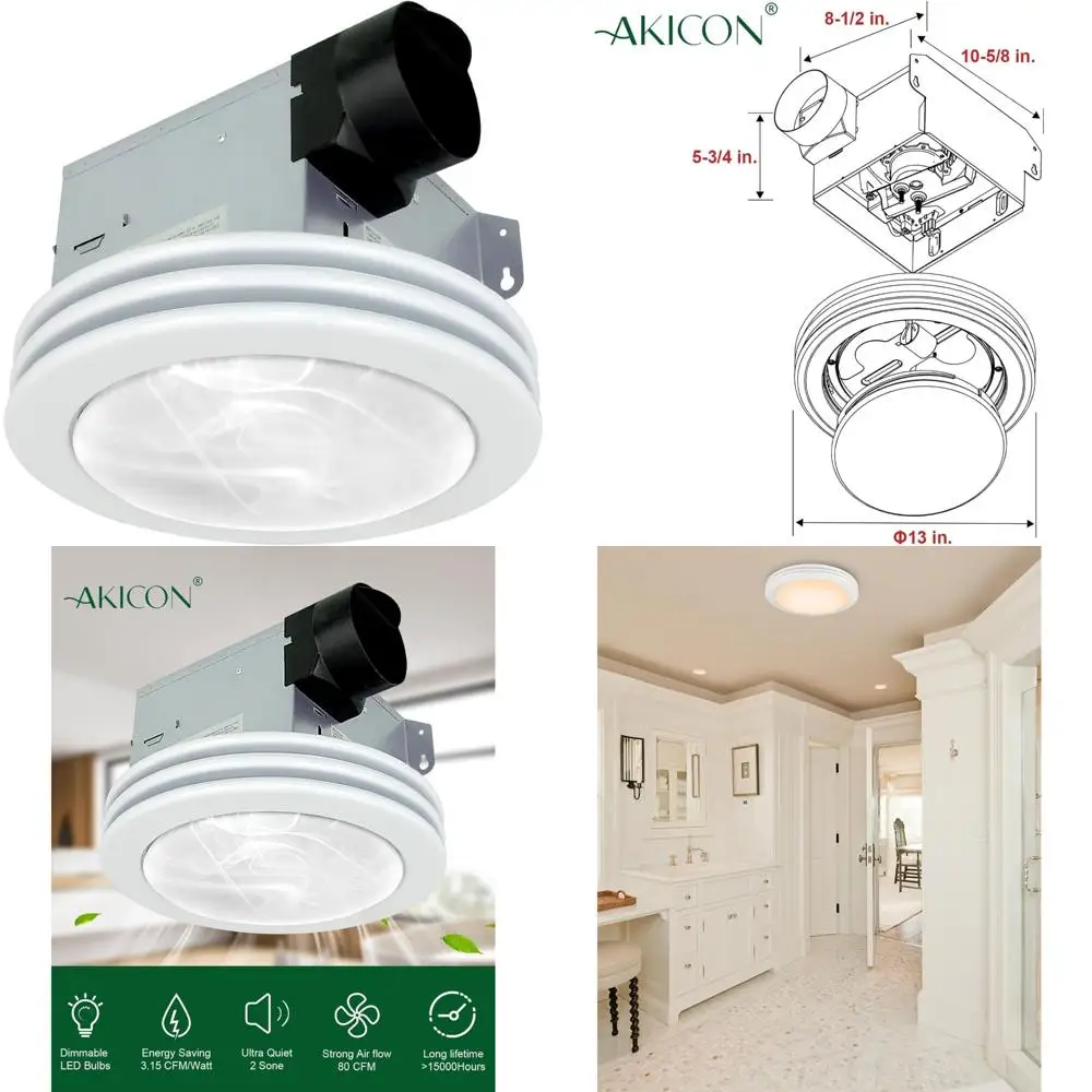 

Ультра тихий вытяжной вентилятор для ванной комнаты объемом 80 куб. футов в минуту с подсветкой, выбор 3000–4000–5000 К, низкий уровень шума, 2,0 режима, система вентиляции для Im