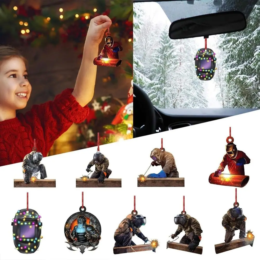 Creative Acrylic Christmas Welder Hanging Decoration Flat Cartoon Welder Occupation Pendant Craft Car Rear View Mirror Pendant