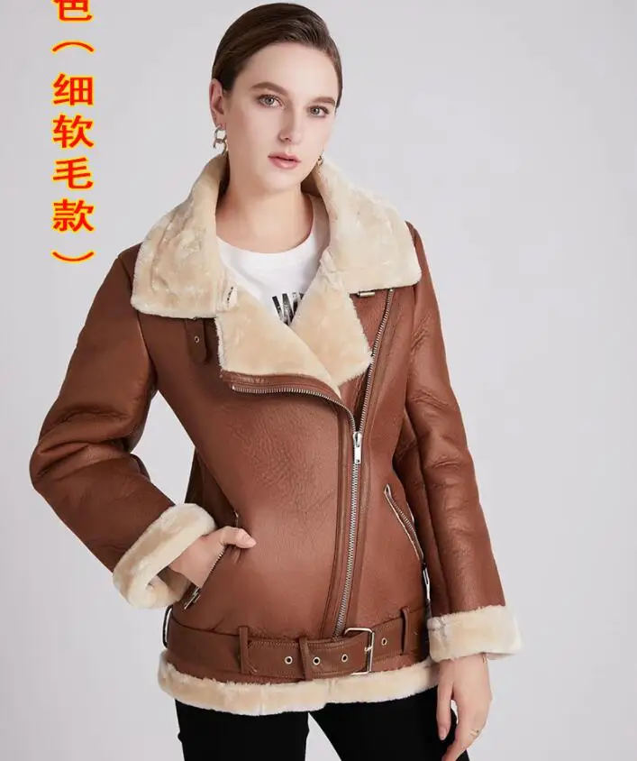 New Winter Coats Women Thick Faux Leather Fur Sheepskin Coat Female Fur Leather Jacket Aviator Jacket Casaco Feminino ZA p564