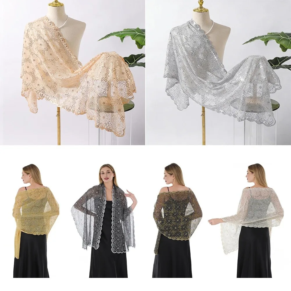 Elegant Evening Dresses Shawls Sequins Embroidered Embellished Trim Bridesmaid Wraps Sheer Hollow Delicate Fabric