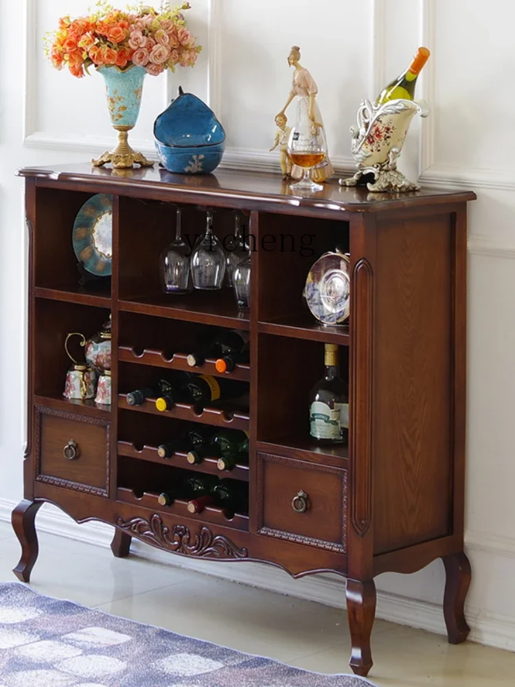 XL Solid Wood Porch Sideboard Cabinet Tea Bowl Wine Cabinet Storage Complex Classical Furniture