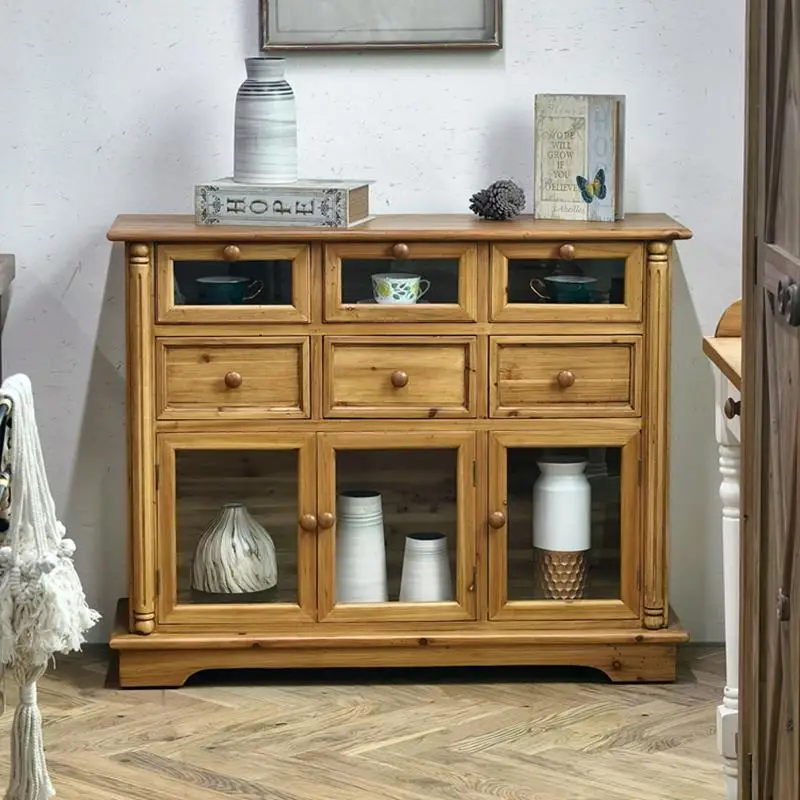 Country Resurrection Log Cream Wind Living Room Indoor Store Double Door Storage Cabinet