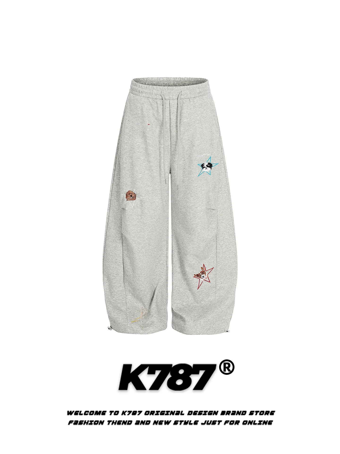 

Брюки K787 в американском ретро-стиле с вышивкой в виде звезды, повседневные, с высокой талией, свободного кроя, широкие, в пол, для мужчин и женщин